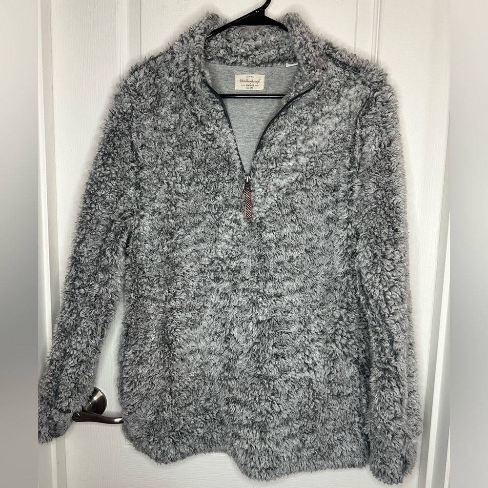 Large Weatherproof Vintage frosted tip Sherpa pullover quarter zip sweater